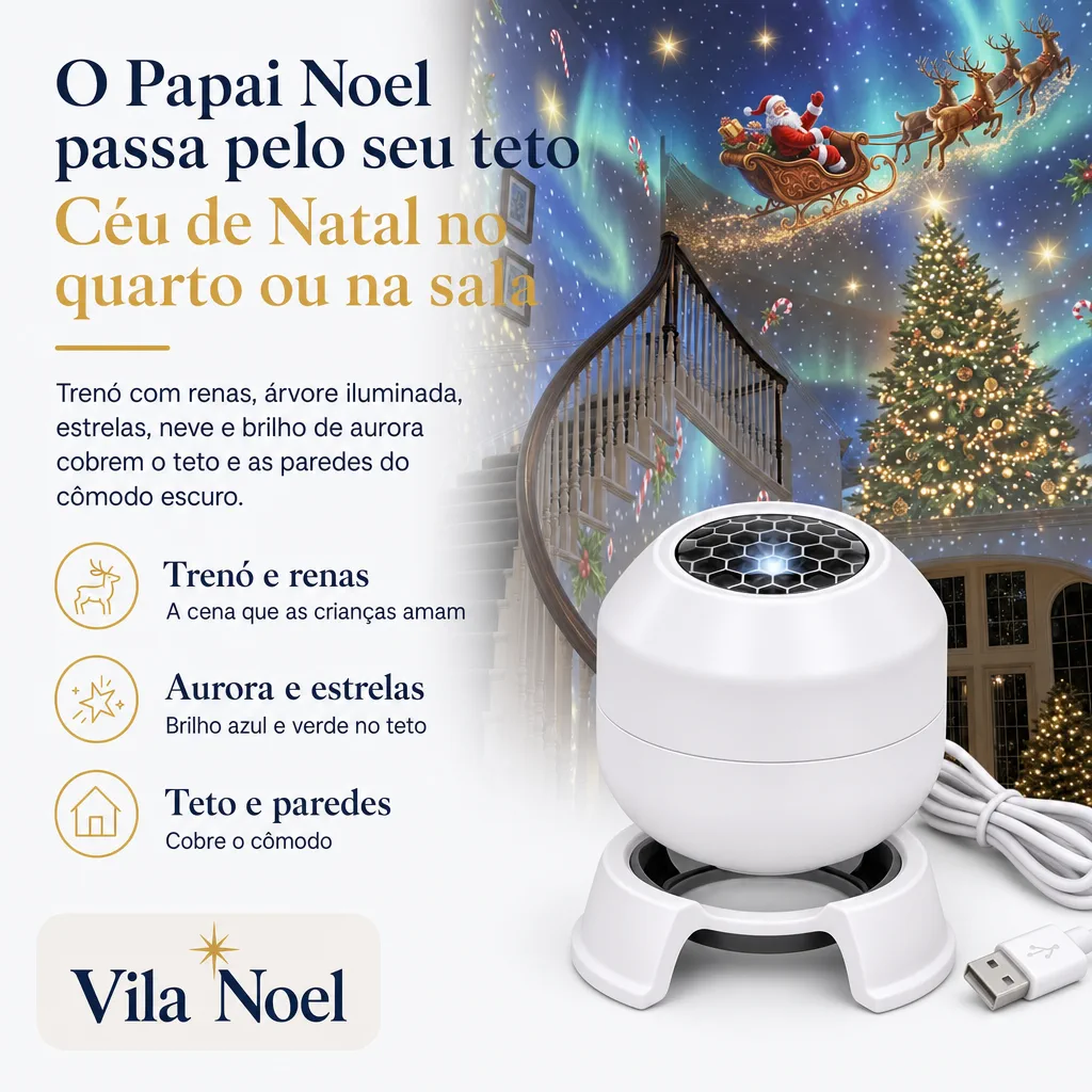 Papai Noel no trenó projetado no teto
