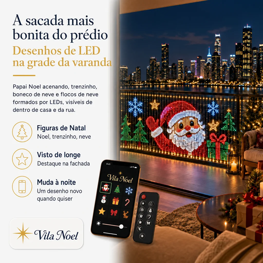 sacada com desenhos de Natal em LED
